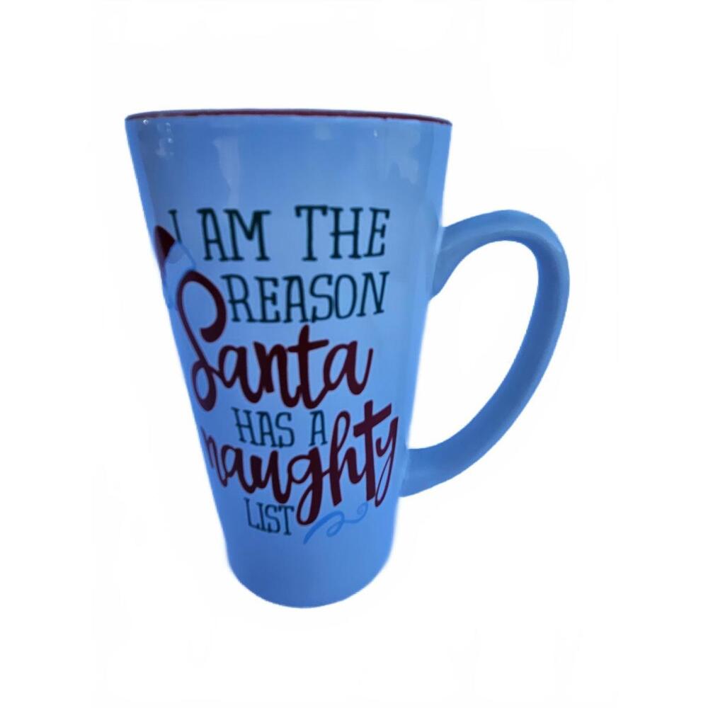 Tall White Ceramic Mug with Santa Naughty List Quote